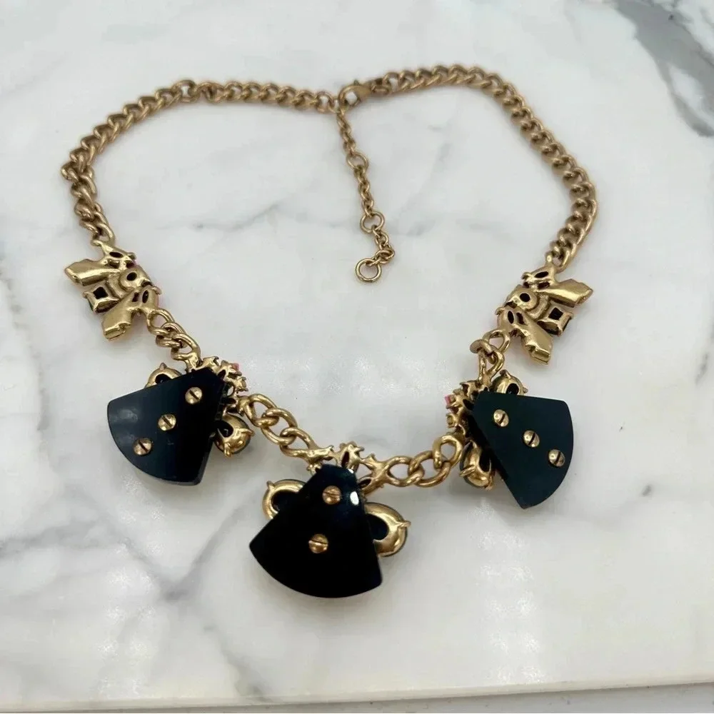 J. CREW Signed Necklace Pink, Deep Green Lucite Crystal Hopes & Dreams Statement